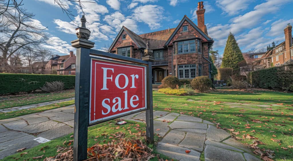 For sale sign in front of UK house