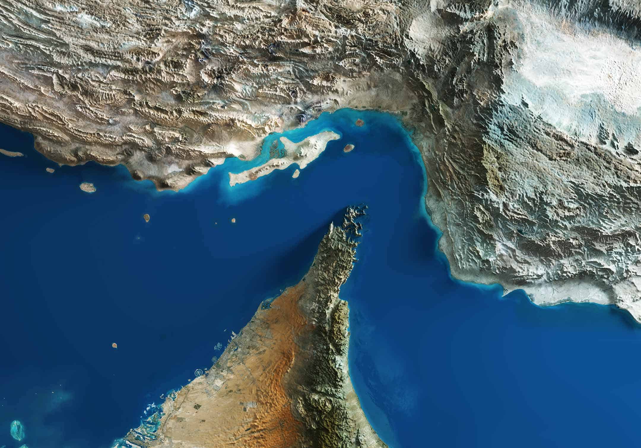 Satellite Map of the Strait of Hormuz and Shipping Lanes